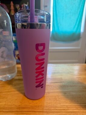 Purple Dunkin Stainless Travel Tumbler with Straw